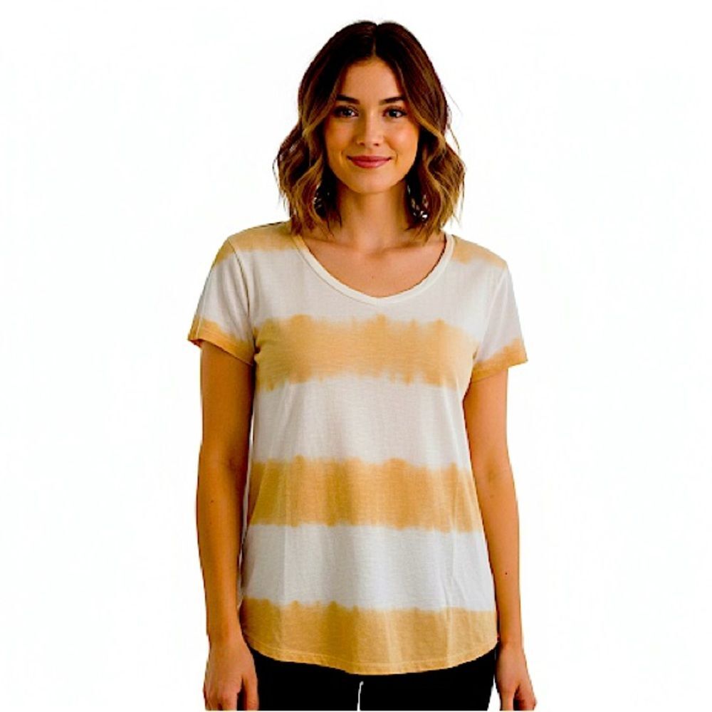 Ann Taylor LOFT Tie Dye Striped Round Neck Short Sleeve T-Shirt Size Small